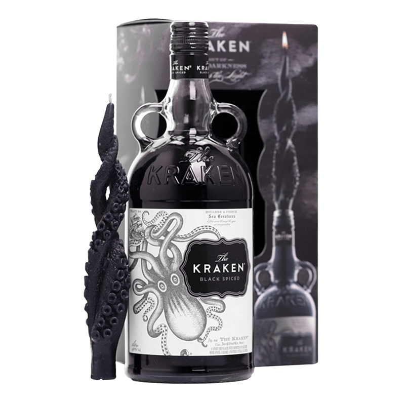 Beverages Rom Kraken Black Spiced 40% in Cutie 1L+ Lumanare