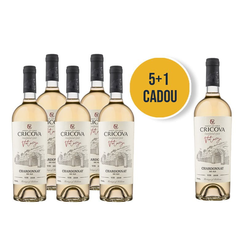 Beverages Taxă de Ambalaj 5x Vin Alb Cricova Vintage Chardonnay Sec 0.75L + 1 CADOU