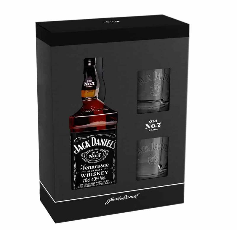 Beverages Whiskey Tennessee Jack Daniel's 40% 0.7L Carton + 2 pahare P