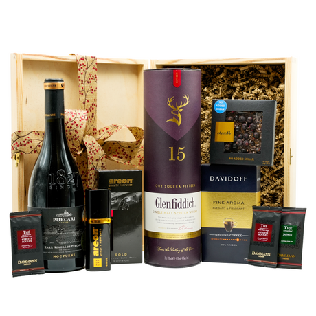 Beverages Cadou Lux și Delicii cu Whisky Glenfiddich și vin Purcari