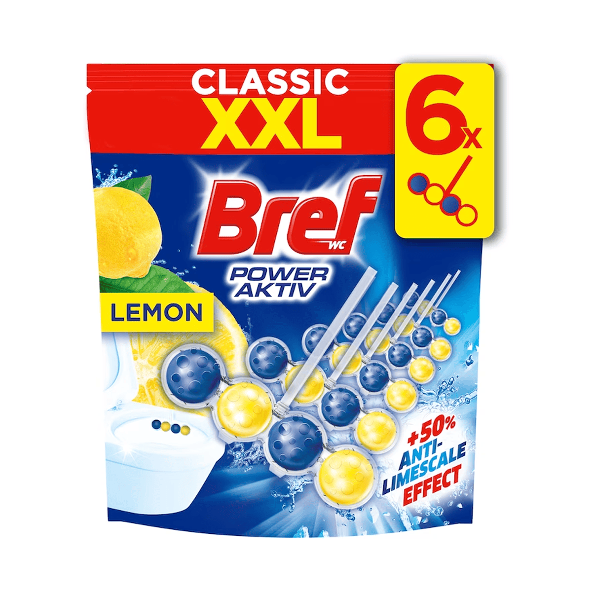 Detergent Odorizant toaleta Bref Power Activ Lemon 6x50g