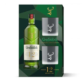 Beverages Whisky Scotch Glenfiddich 12 Y.O 40% 0.7L + 2 pahare