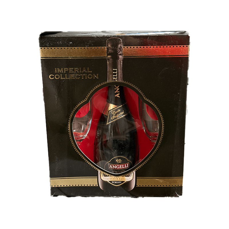 Beverages Vin Spumant Angelli Cuvee Imperial DS 0.75L 11.5% + 2 Pahare ETICHETĂ ZGÂRIATĂ