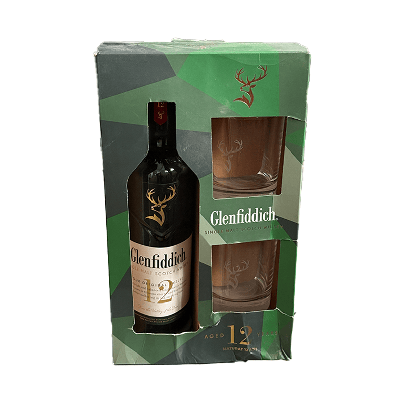 Beverages Whisky Scotch Glenfiddich 12 Y.O 40% 0.7L + 2 pahare ETICHETĂ ZGÂRIATĂ