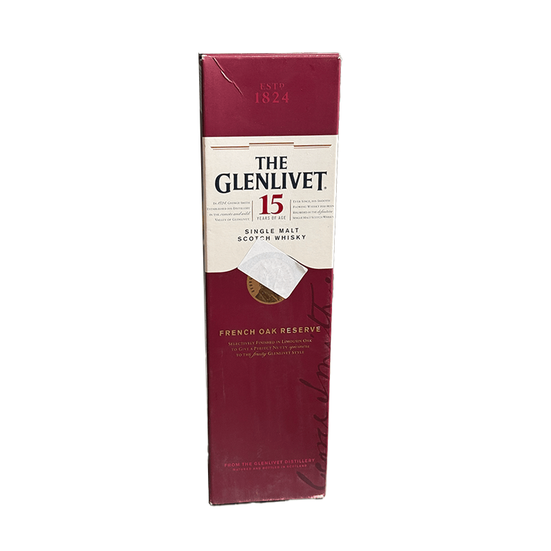 Beverages Whisky Scotch Glenlivet 15 YO 40% 0.7L + Carton ETICHETĂ ZGÂRIATĂ