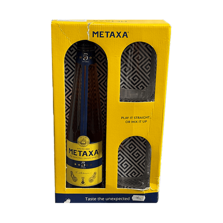 Beverages Brandy Metaxa 5* 38% 0.7L + 2 Pahare ETICHETĂ ZGÂRIATĂ